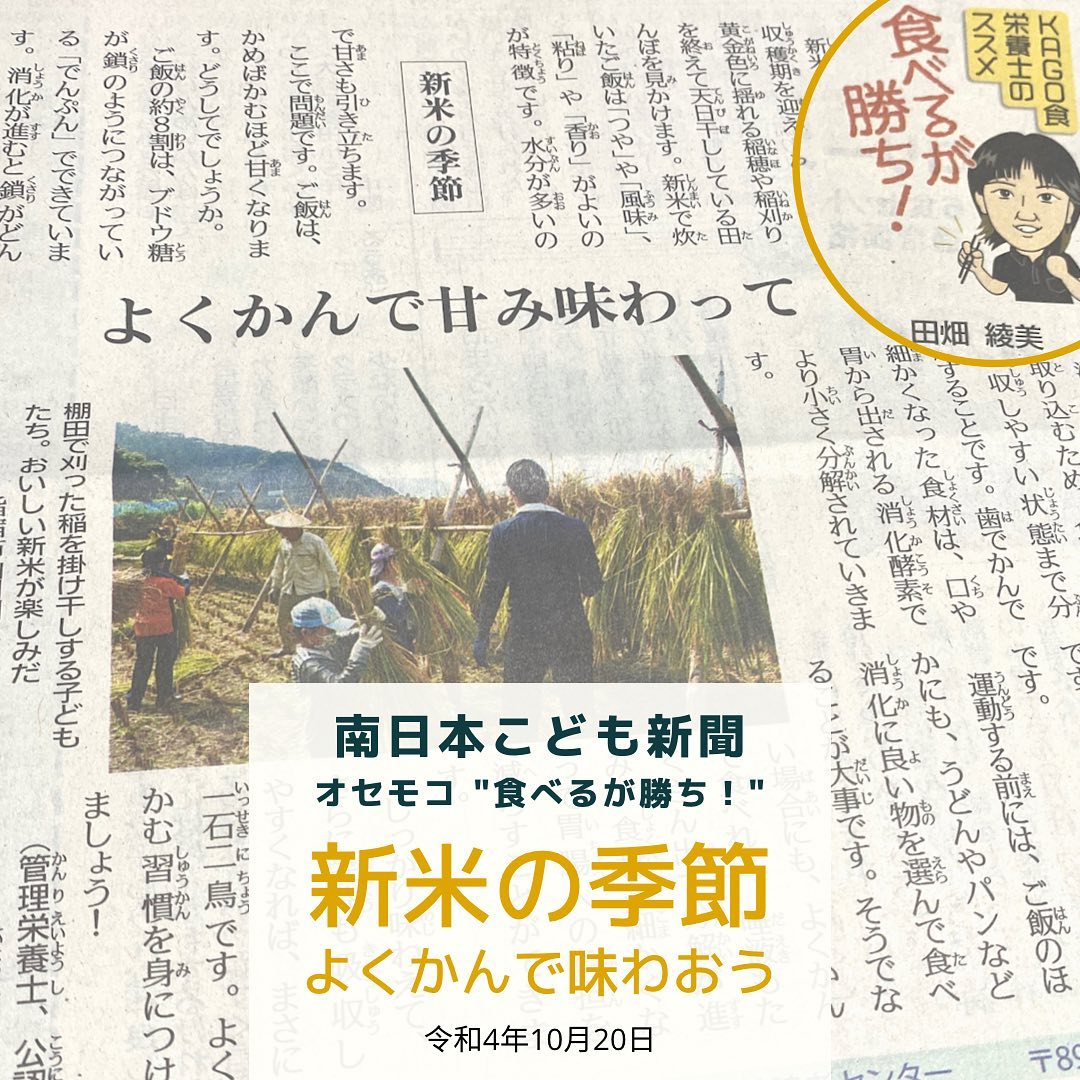 南日本新聞連載「食べるが勝ち！」令和4年10月20日／新米の季節よくかんで味わおう